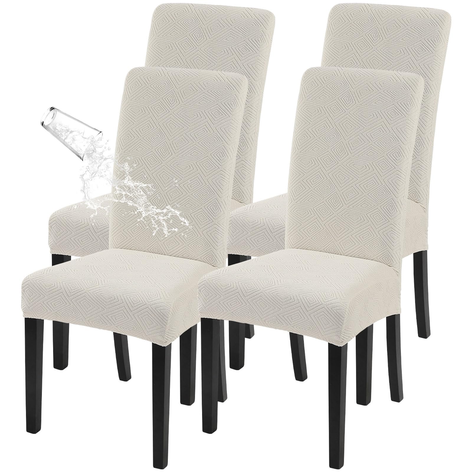 SearchI Waterproof Dining Room Chair Covers Set of 4, Stretch Jacquard Parsons Chair Slipcovers Removable Washable Kitchen Chair