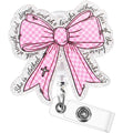 Solsew Coquette Pink Bow Badge Reel Retractable Badge Holder with Clip Acrylic Cute ID Nurse Reel Clips Accessory for CNA Week M