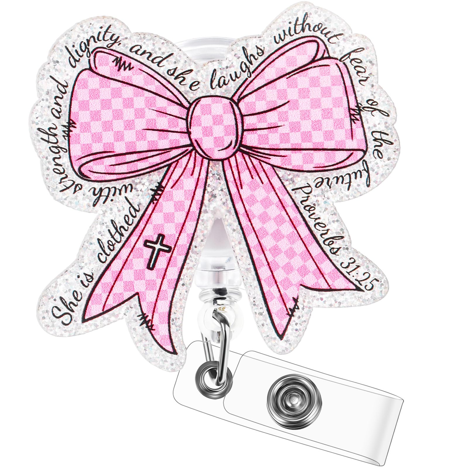 Solsew Coquette Pink Bow Badge Reel Retractable Badge Holder with Clip Acrylic Cute ID Nurse Reel Clips Accessory for CNA Week M