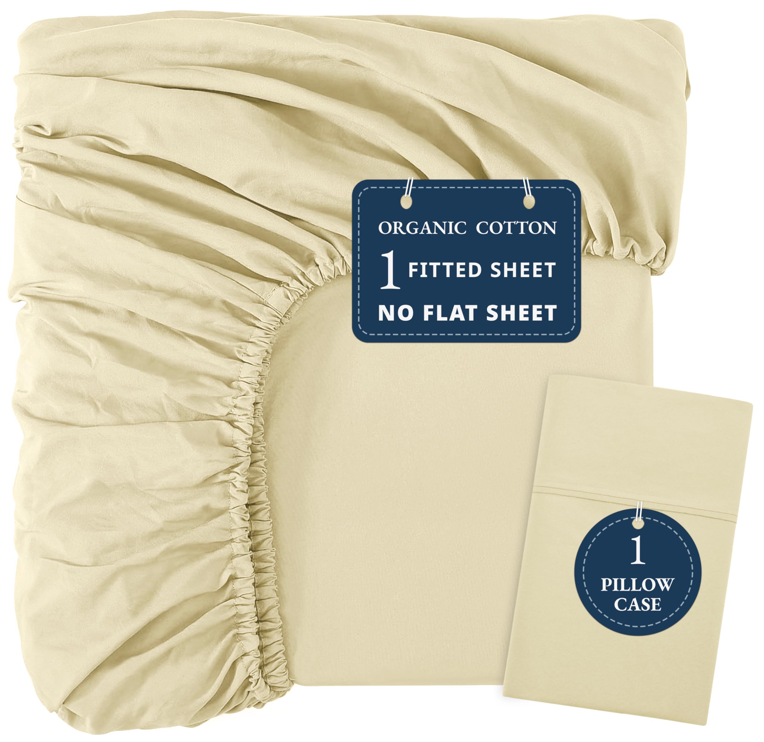 LANE LINEN Twin Fitted Sheets, 100% Organic Cotton 2-Piece Set (1 Fitted Sheet, 1 Pillowcase), Percale Weave, Bottom Sheet, Soft