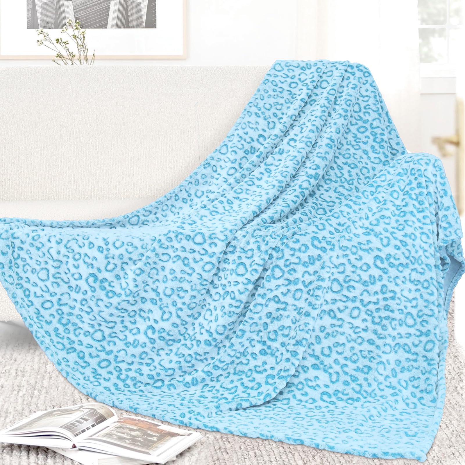 Flannel Light Blue Blanket Twin Size Turquoise Cyan Teal Sky Blue Bed Throw Blankets 60'X80' Fuzzy Soft Twin Blankets For Bed