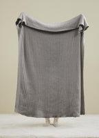 R.Share Grey Ribbed Throw Blanket 50X70 Inch Reversible, Feather Knit Microfiber Soft Comfy Cozy Lightweight Fluffy Fuzzy Warm C