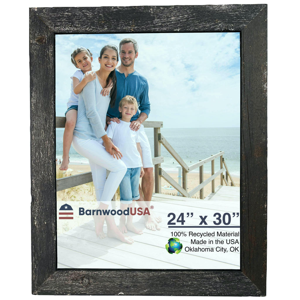 BARNWOODUSA | Farmhouse 24x30 Picture Frame | 1 1/2 inch Molding | 100% Reclaimed Wood | Rustic | Smokey Black
