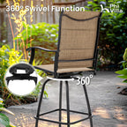 Phi Villa 3 Piece Outdoor Swivel Bar Stools Set, Bar Height Patio Bar Set With Padded Textilene Fabric, All-Weather High Top Patio Table And Chairs Furniture Set, Brown