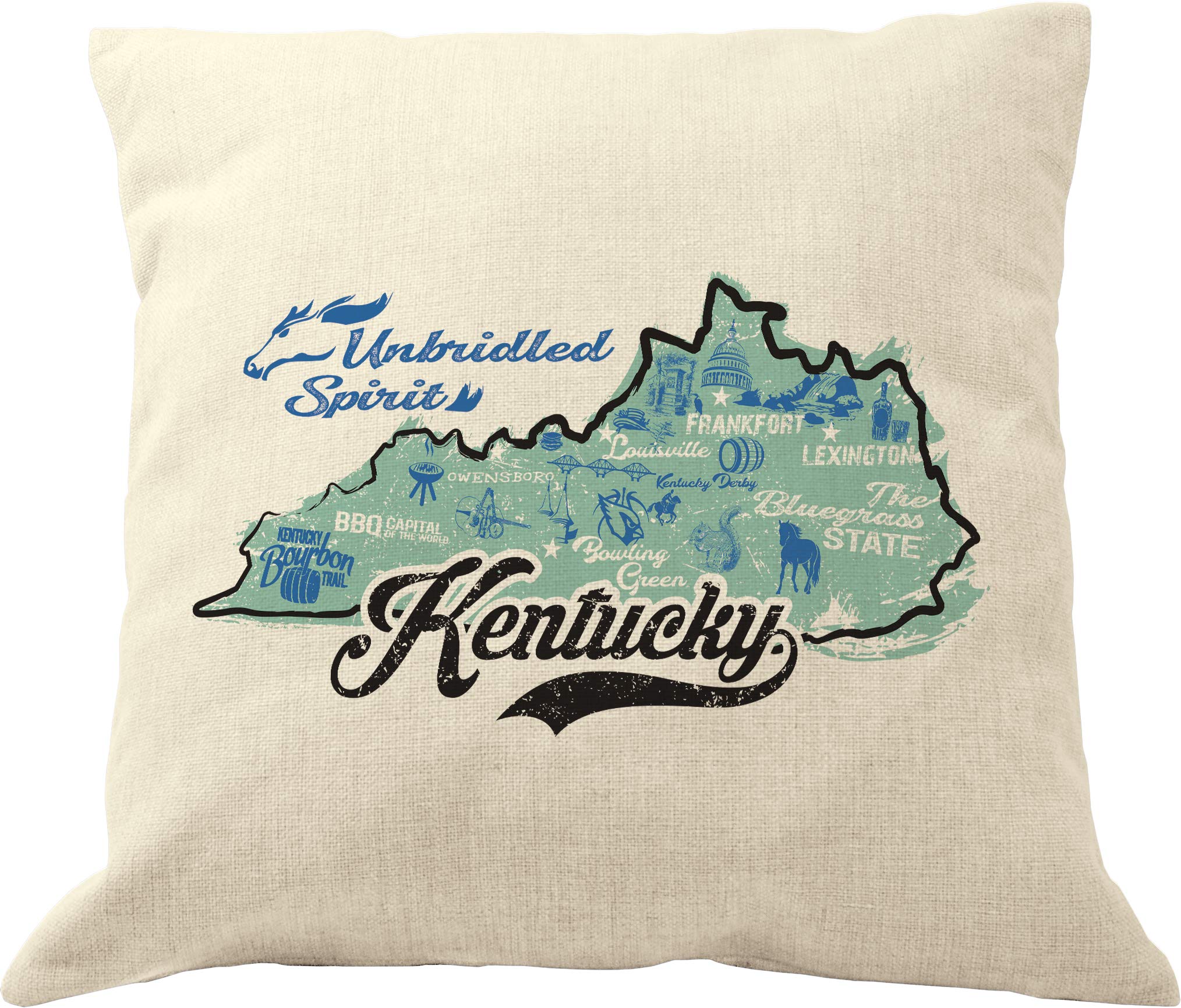 Drupsco 18X18 Kentucky Pillow Cover - Cotton Linen Kentucky Throw Pillow Case, Kentucky Home Decor Pillowcase