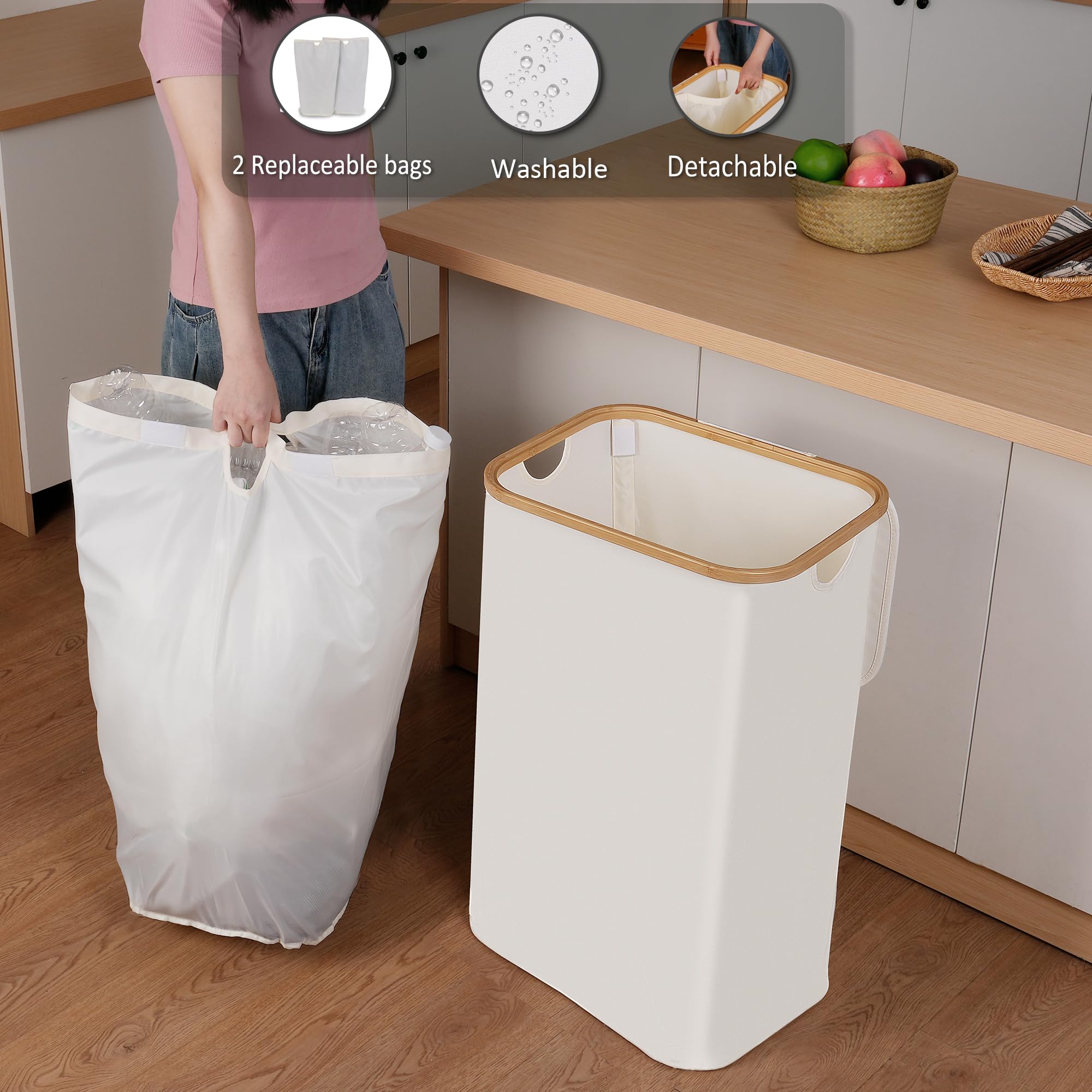 Iegrow 29 Gallon Recycling Bin For Kitchen, Indoor Home Recycle Bins With Lid, 110L Large Recycling Bin With 2 Removeable Reusab