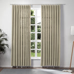 TWOPAGES Double Layer Lined Curtain Grey Beige Linen Blend Light Filtering Pinch Pleat Curtain for Kitchen, Room Darkening Windo