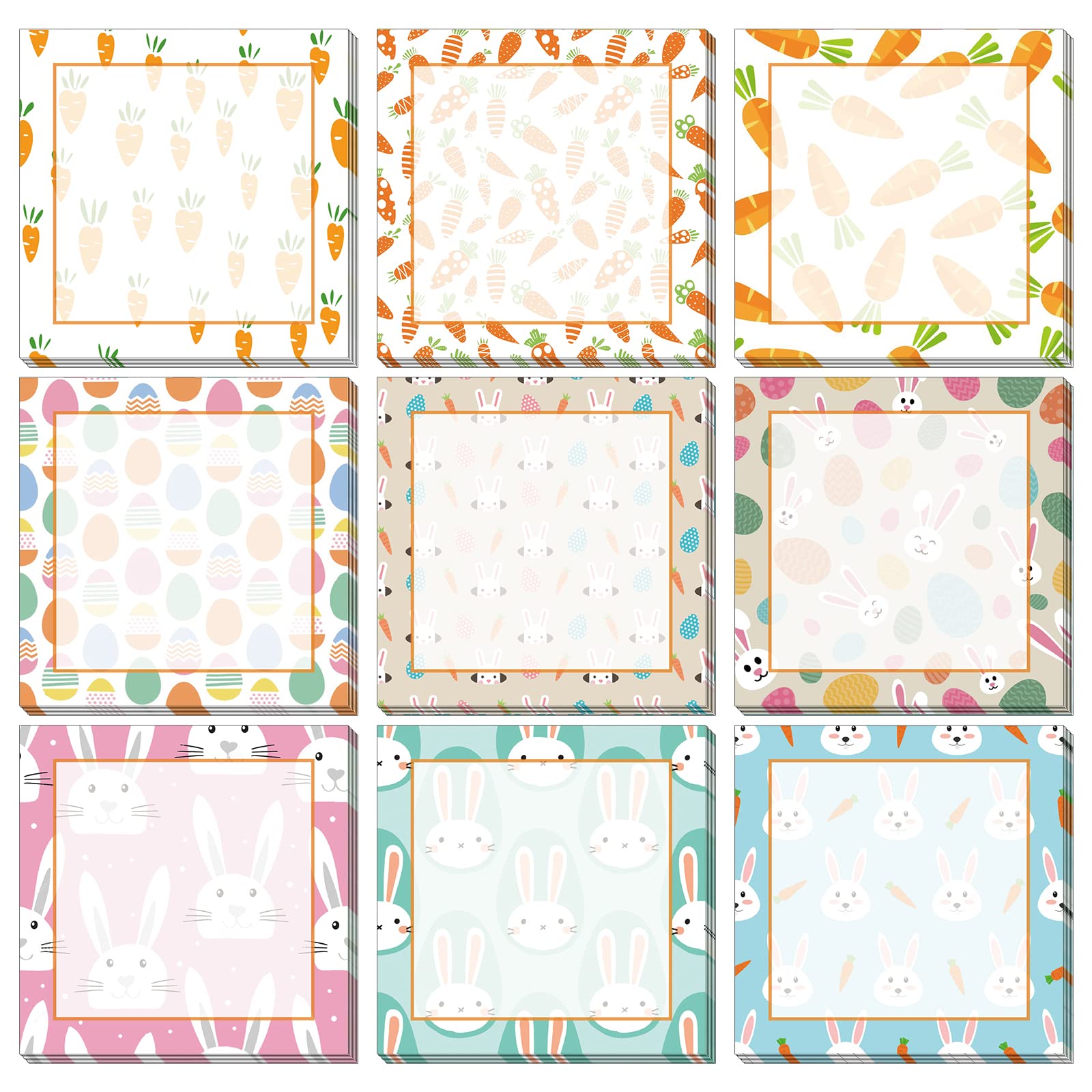 9 Pieces Easter Sticky Notes Self-Adhesive Easter Rabbit Carrot Note Pads Sticky Memo Notes For School Office Home Supplies Stud