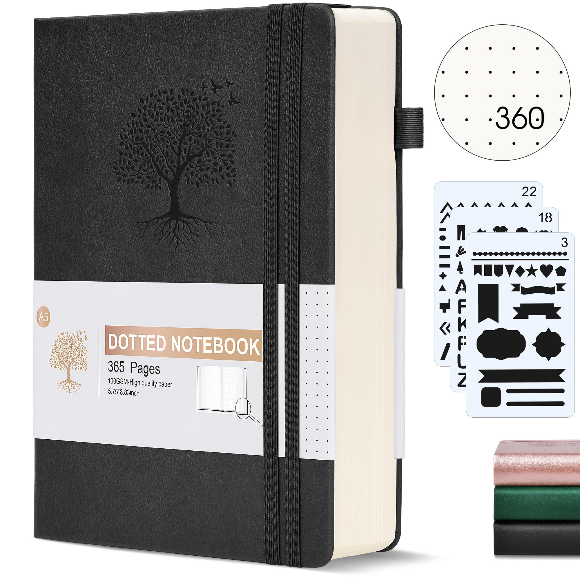 Ansopu Dotted Journal Notebook, 360 Numbered Pages Bullet Dot Grid Journals,100Gsm Dot Paper Thick Hardcover Leather Journal For