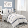 Lush Decor Farmhouse Stripe Reversible Cotton Duvet Cover Set, 2 Piece Set, Twin Xl, Navy - Twin Bedding Set - Dorm Decor - Stri