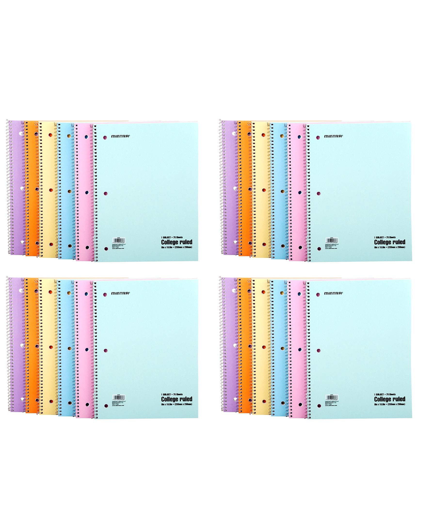 Mintra Office Spiral Notebooks (Pastel - College Ruled, 24Pk (4-6Pks))