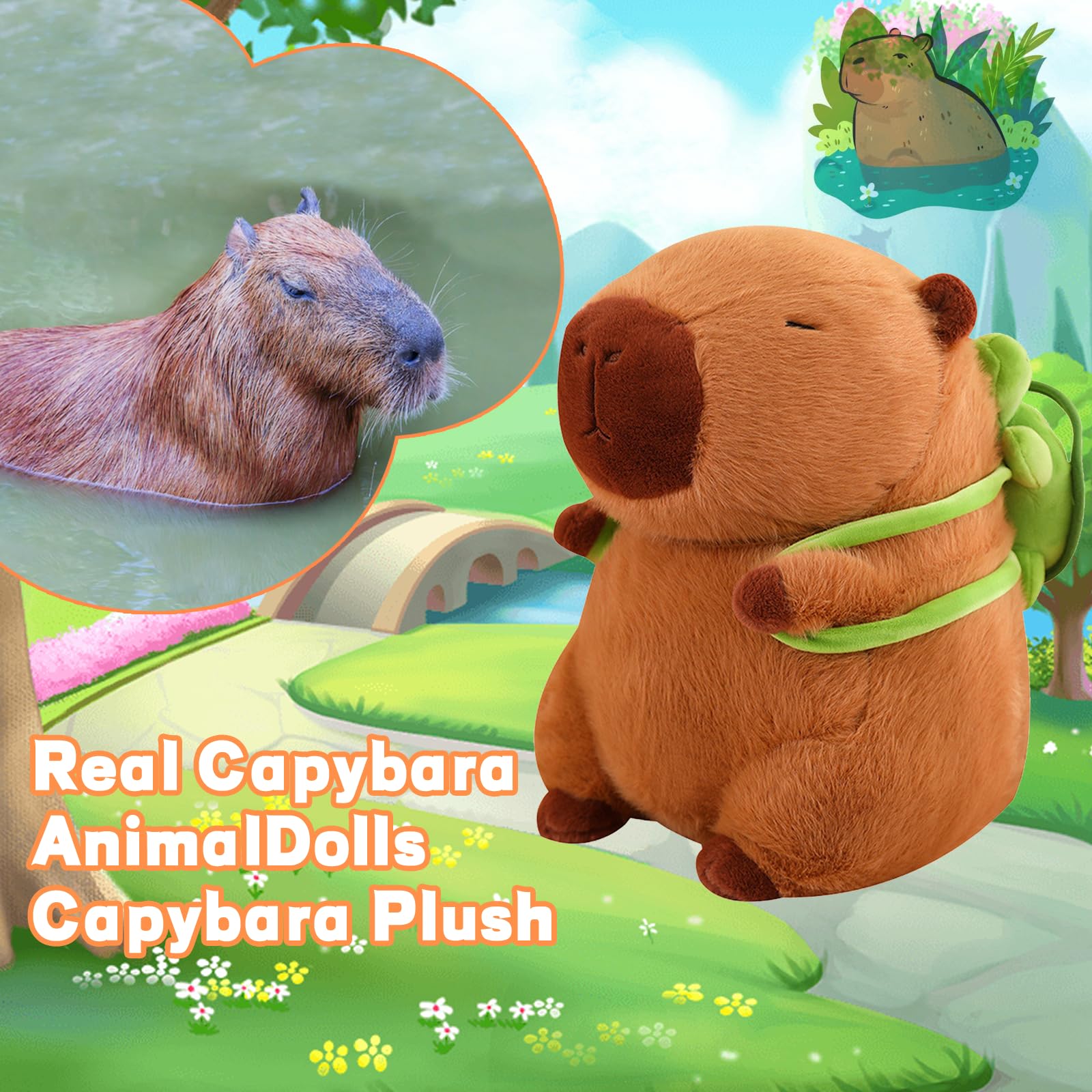 Emoin Cute Capybara Plush Kawaii 13.8Inch Capybara Stuffed Aniamls Toys With Turtle Backpack Capybara Plushie Doll Pillow Capyba