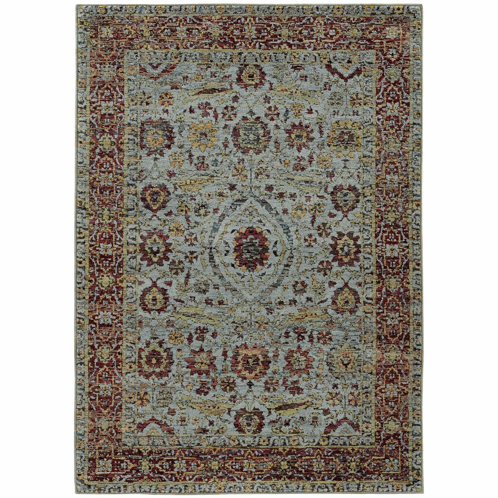 HomeRoots 510004 9 x 12 ft. Blue Red Green & Gold Oriental Power Loom Stain Resistant Rectangle Area Rug