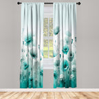 Ambesonne Turquoise Window Curtains Pack Of 2, Chill Atmosphere Of Flowering Poppy Scene With Oceanic Green Tones, Lightweight S