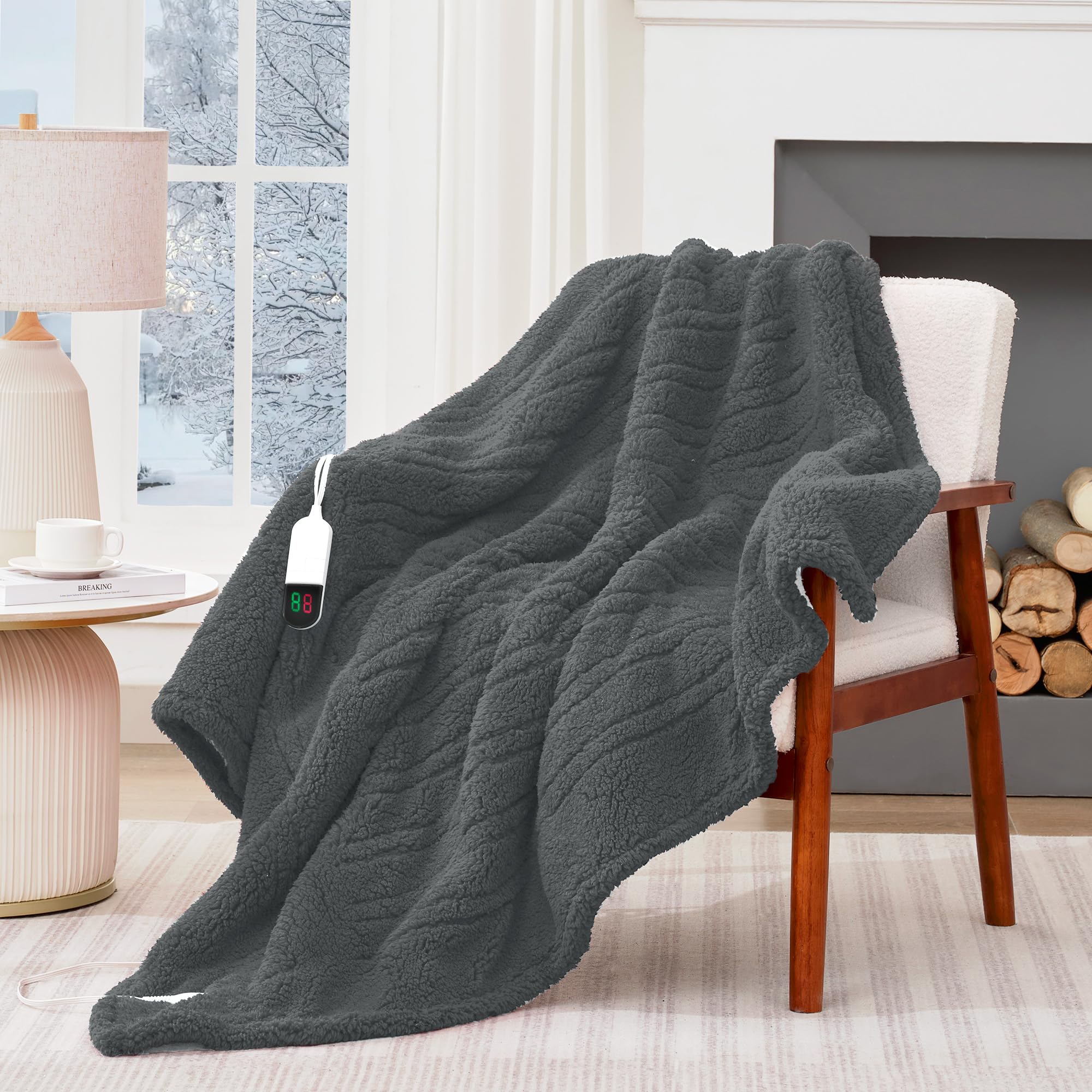 Maxeve Heated Blanket Electric Throw 50'X60' Soft Double Sided Sherpa Heating Blanket With 8 Fast Heating Levels & 1-8H Auto-O