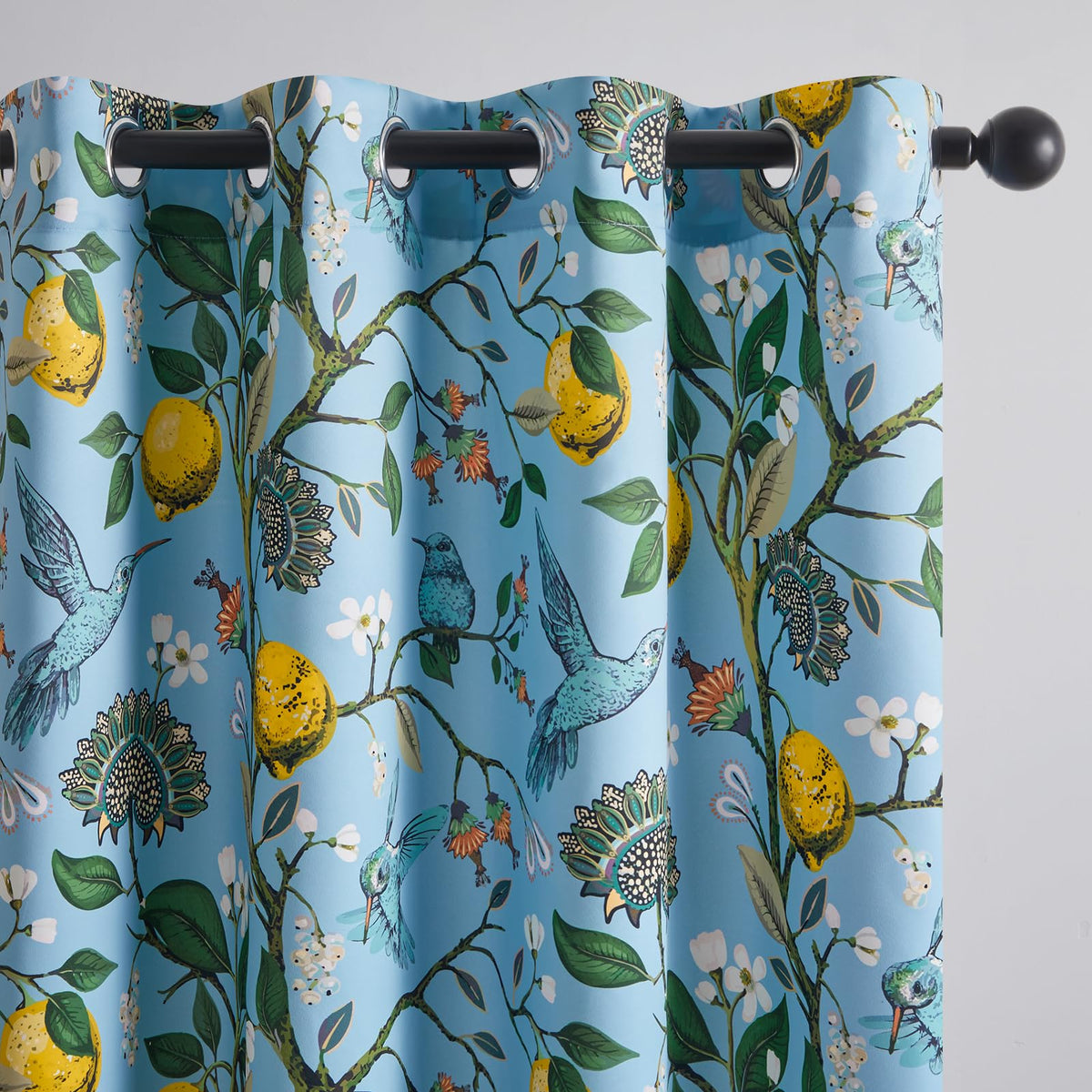 Topfinel Blue And White Patterned Aesthetic Pretty Curtains 84 Inches Long 2 Panels,Grommet Botanical Light Blue Floral Hummingb