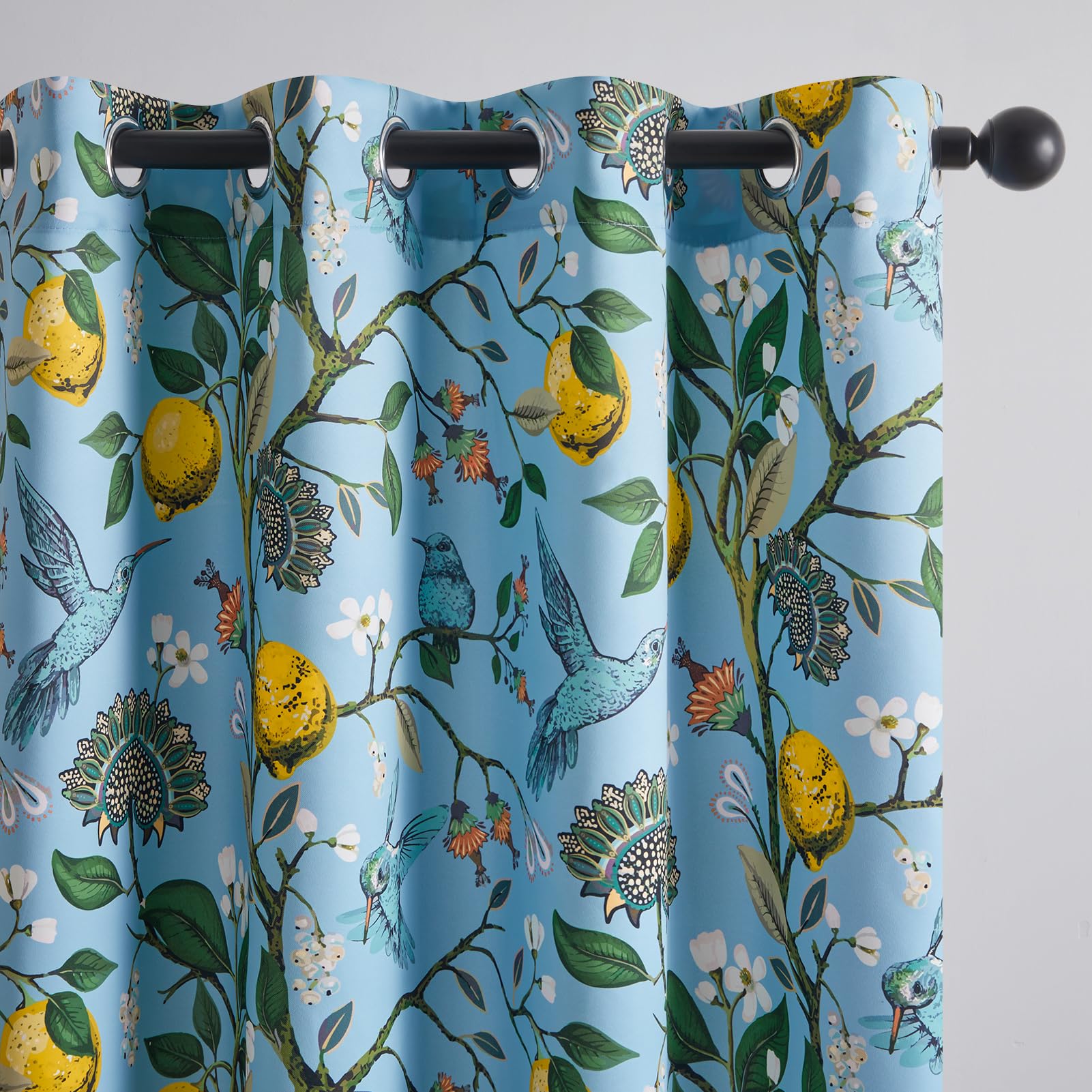 Topfinel Blue And White Patterned Aesthetic Pretty Curtains 84 Inches Long 2 Panels,Grommet Botanical Light Blue Floral Hummingb