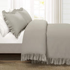 Lush Decor Reyna Ruffle 100% Cotton Duvet Cover Set - 3 Piece Cozy Ruffled Bedding Set - Timeless Elegance And Comfort - Full/ Q