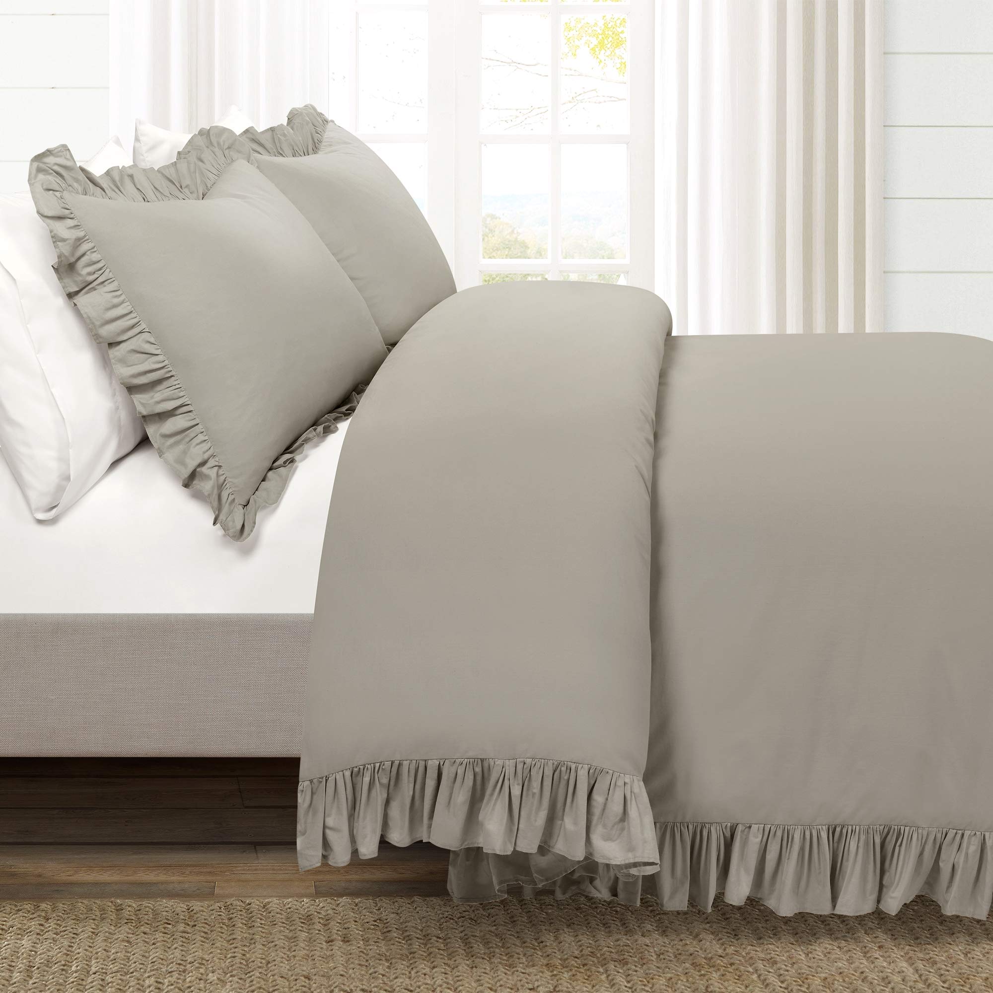 Lush Decor Reyna Ruffle 100% Cotton Duvet Cover Set - 3 Piece Cozy Ruffled Bedding Set - Timeless Elegance And Comfort - King, G