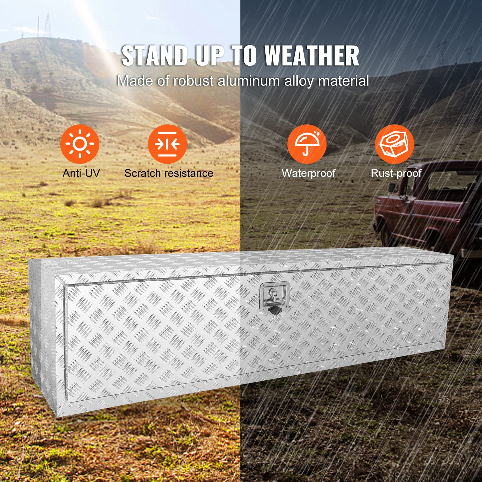Vevor Underbody Truck Box, 60''  17''  18'' Pickup Storage Box, Heavy Duty Aluminum Diamond Plate Tool Box With Lock And Keys, W