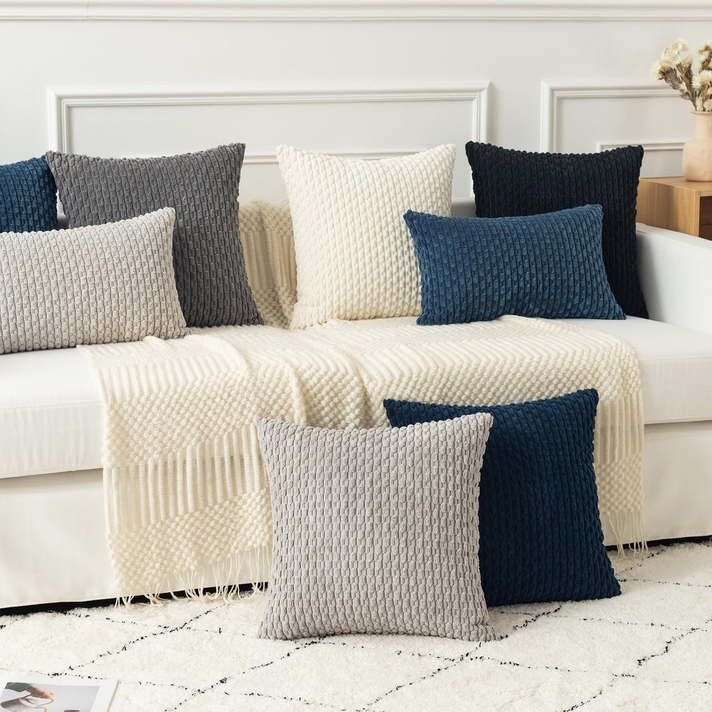 Kevin Textile 2 Packs Cream White Decorative Throw Pillow Covers 26X26 Inch For Living Room Couch Bed Sofa Rustic Farmhouse Boho Home Decor Soft Striped Corduroy Square Cushion Case 66X66 Cm
