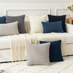 Kevin Textile 2 Packs Cream White Decorative Throw Pillow Covers 26X26 Inch For Living Room Couch Bed Sofa Rustic Farmhouse Boho Home Decor Soft Striped Corduroy Square Cushion Case 66X66 Cm