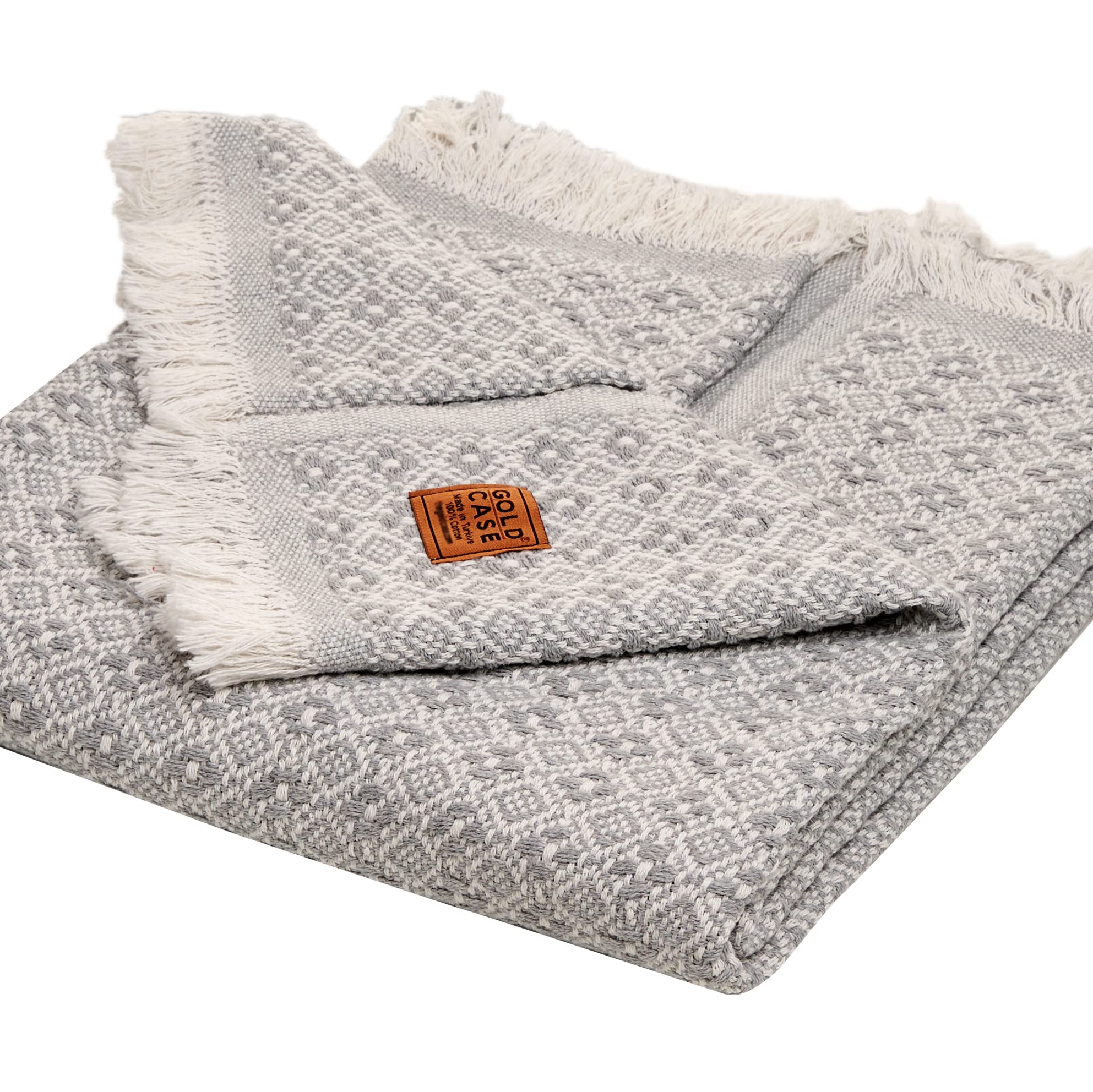 Gold Case 100% Recycled Cotton Throw Blanket - 50X60 Inches Super Soft Throw Blankets - Pre-Washed Decorative Multi-Purpose Boho