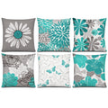 Comminy Teal Grey Pillow Covers 18X18 Set Of 6 Decorative Daisy Flower Throw Pillow Cover For Couch Modern Turquoise Pillow Case