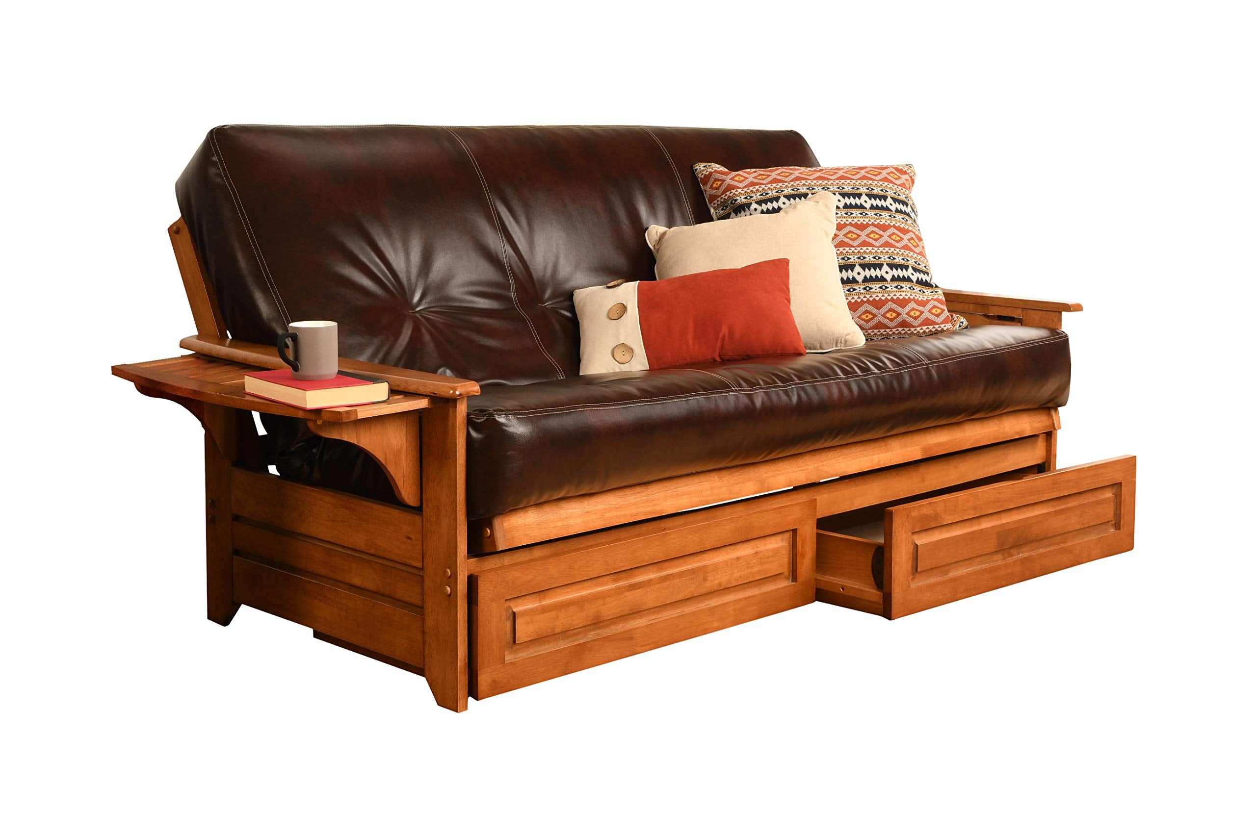 Kodiak Furniture Phoenix Barbados Storage Futon and Brown Faux Leather Mattress