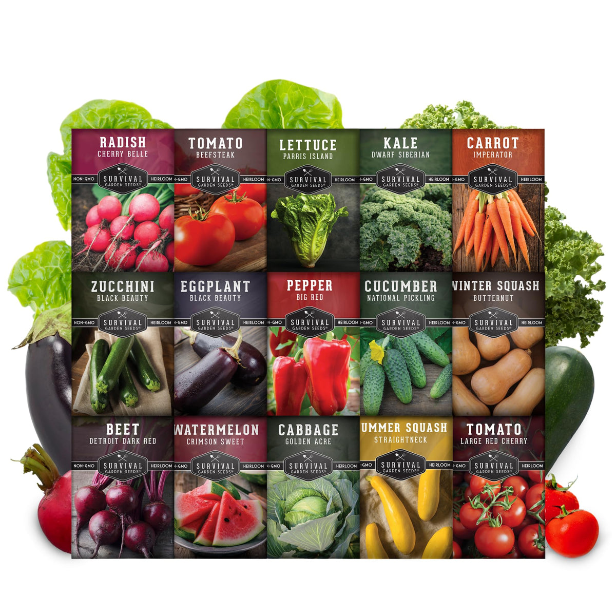 Survival Garden Seeds Vegetable Garden Collection Seed Vault - Non-Gmo Heirloom Family Garden Seeds For Planting - Non-Hybrid Va