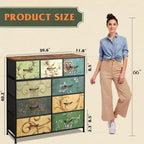 Wlive 9-Drawer Dresser, Fabric Storage Tower For Bedroom, Hallway, Entryway, Closet, Tall Chest Organizer Unit With Fabric Bins, Steel Frame, Wood Top, Easy Pull Handle, Floral Painted