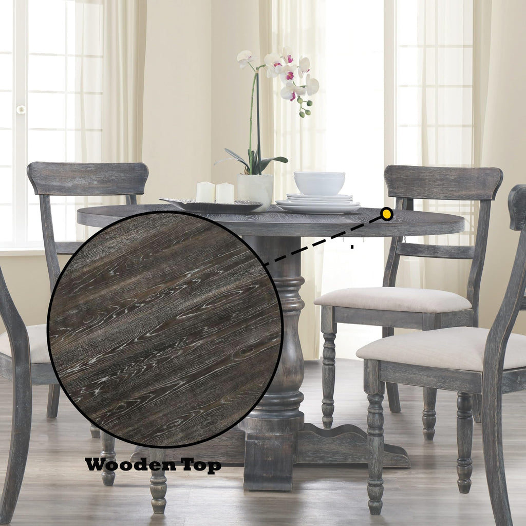 Acme Wallace 47" Round Pedestal Dining Table in Weathered Gray