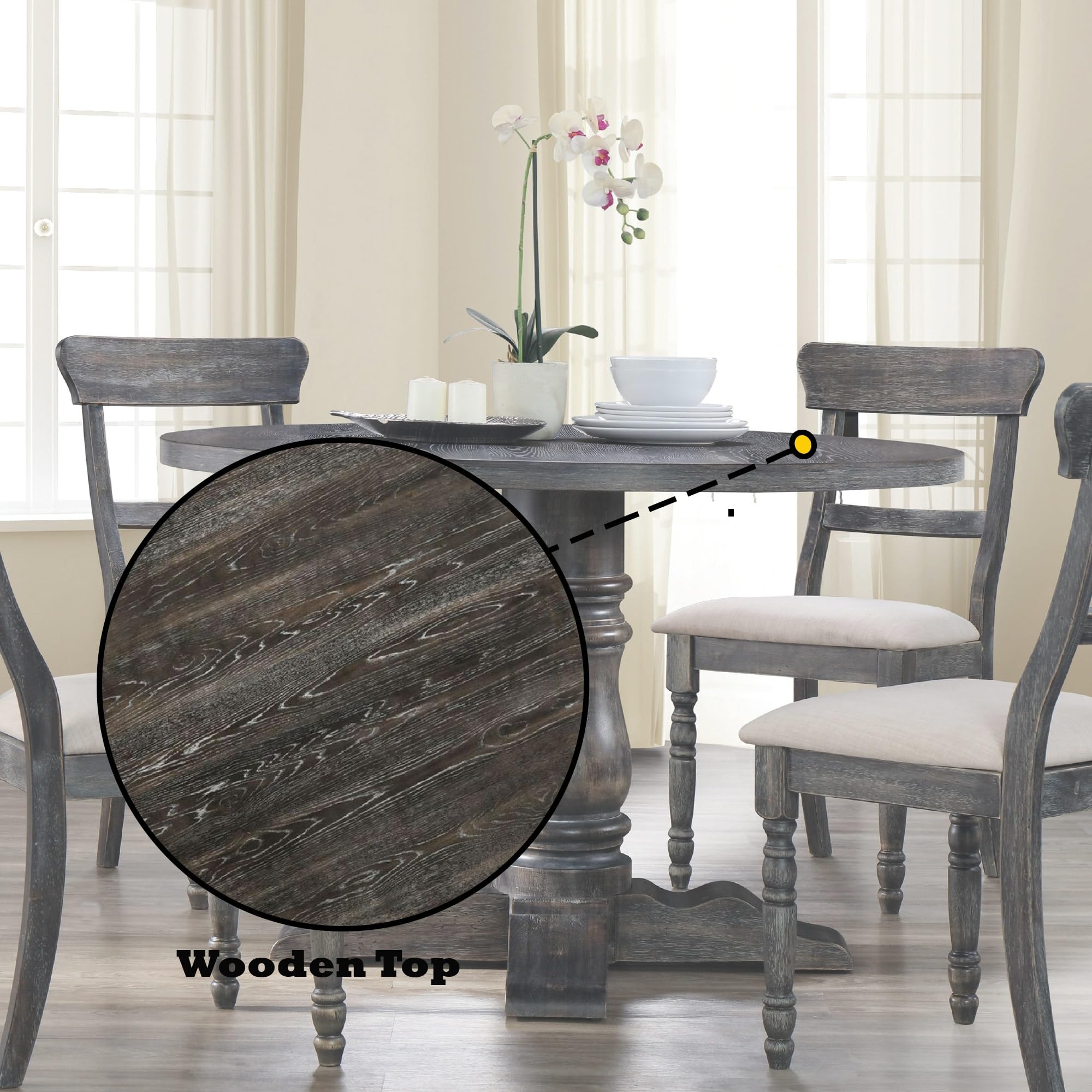 Acme Wallace 47" Round Pedestal Dining Table in Weathered Gray