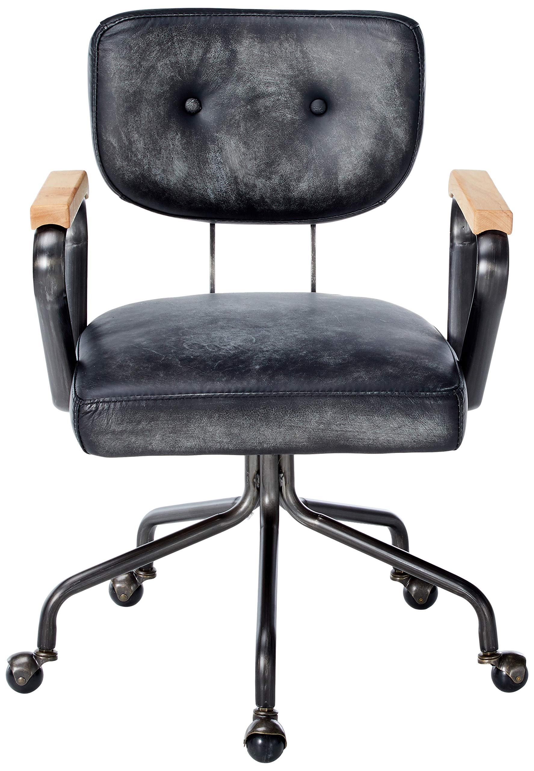 HomeRoots Furniture Leather Office Chair in Vintage Black, Multicolor