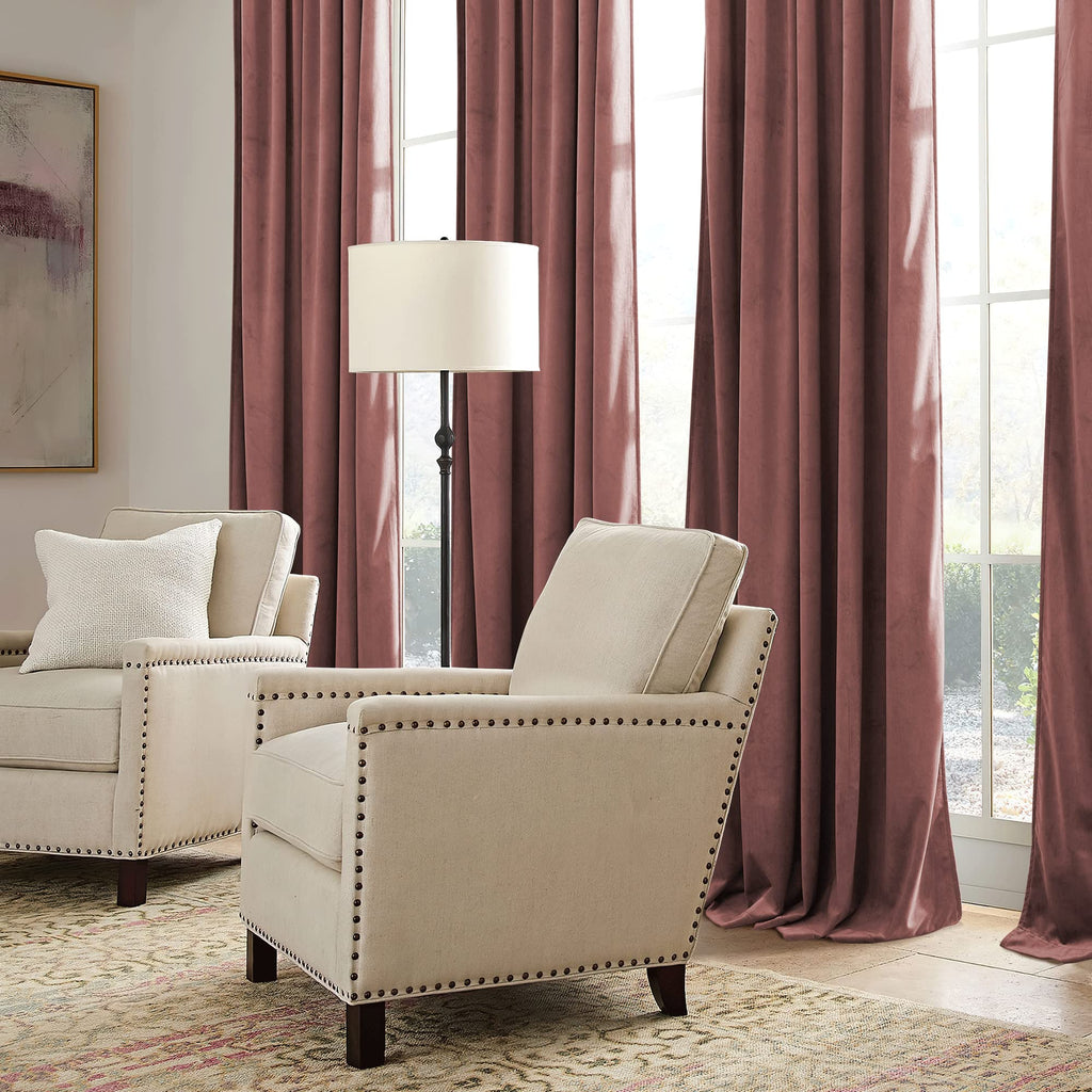 Ryb Home Dusty Pink Velvet Curtains 84 Inch, Room Darkening Window Curtains For Living Room Energy Efficient Backdrop Festival Decor For Girls Bedroom Dining Room, Wild Rose, W52 X L84 Inch, 2 Panels