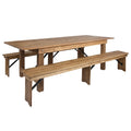 Flash Furniture HERCULES Series 8 x 40 Antique Rustic White Folding Farm Table and Two Bench Set