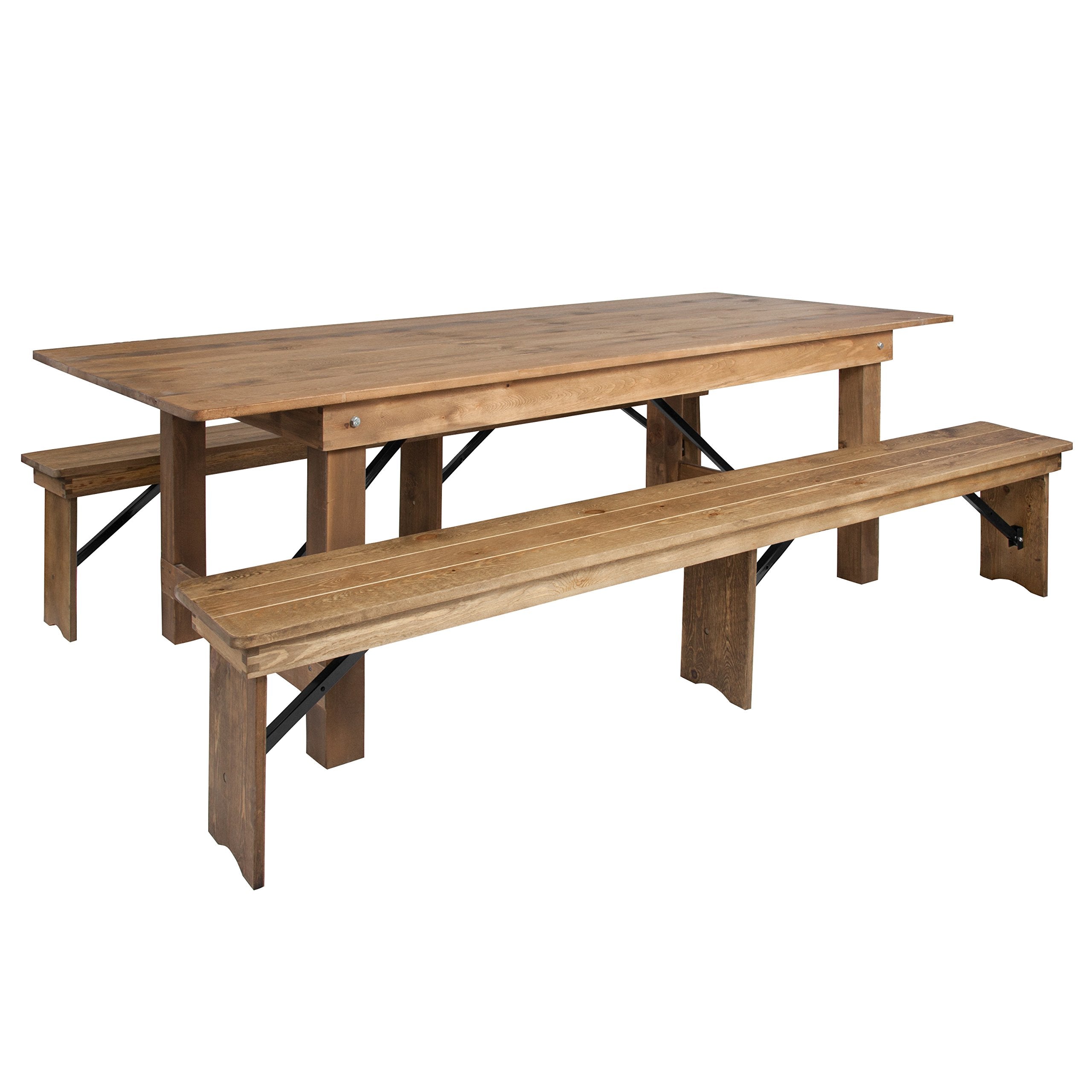 Flash Furniture HERCULES Series 8 x 40 Antique Rustic White Folding Farm Table and Two Bench Set