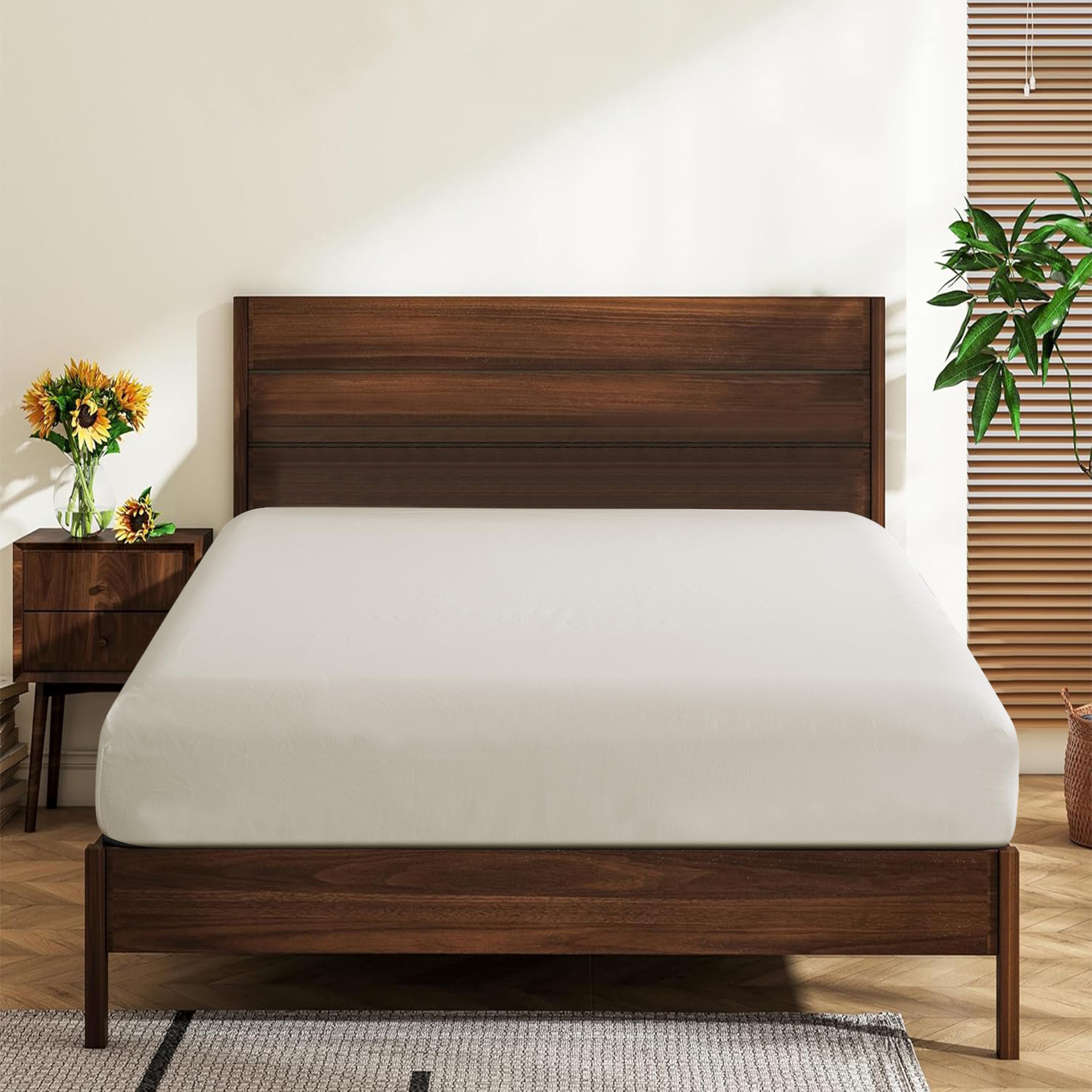 Queen Size 100% Egyptian Cotton Fitted Sheets 600 Thread Count 16' Deep Pocket, Ultra-Soft Hotel Luxury, Durable, Breathable An