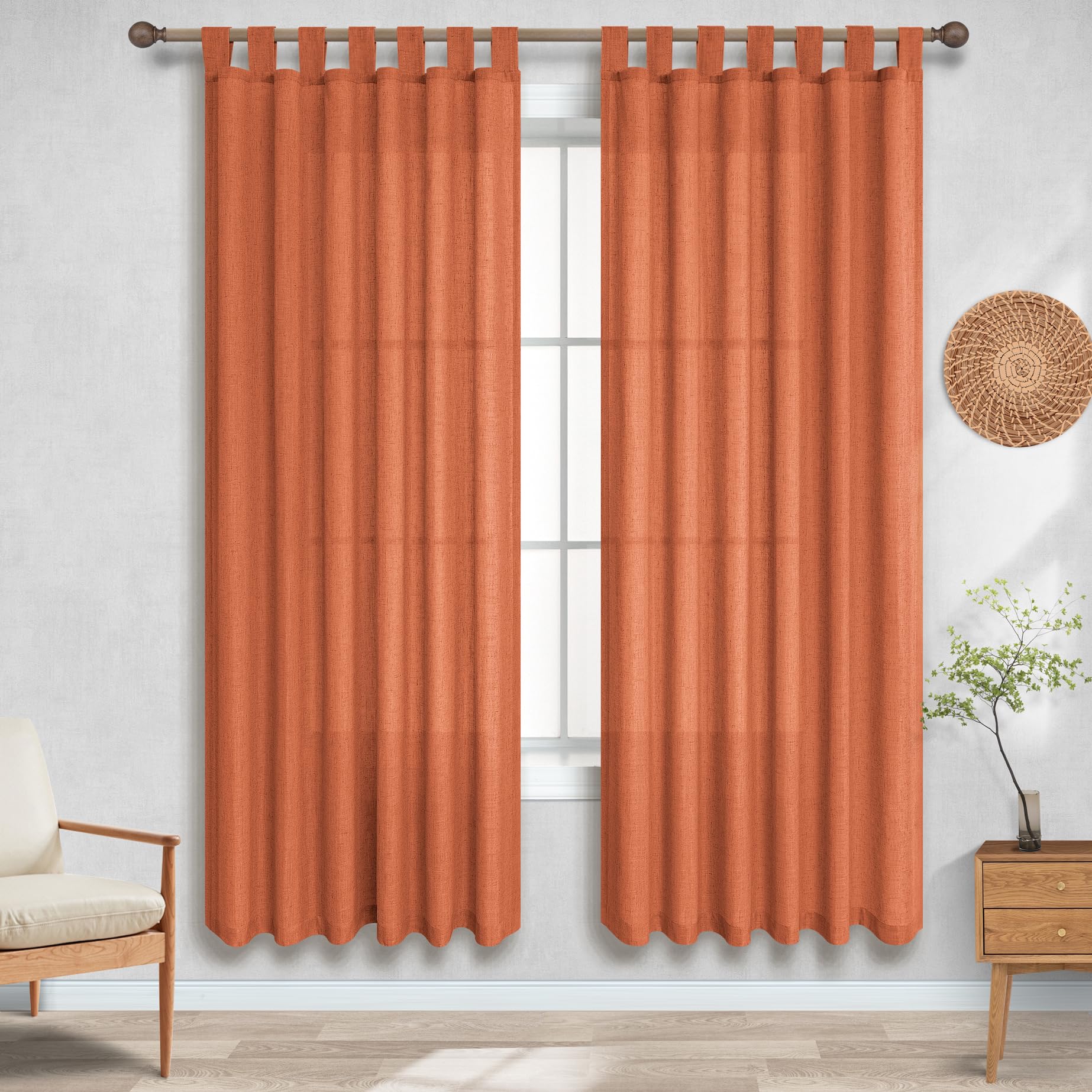 Koufall Burnt Orangetab Top Linen Blend Curtains For Living Room 52 By 63