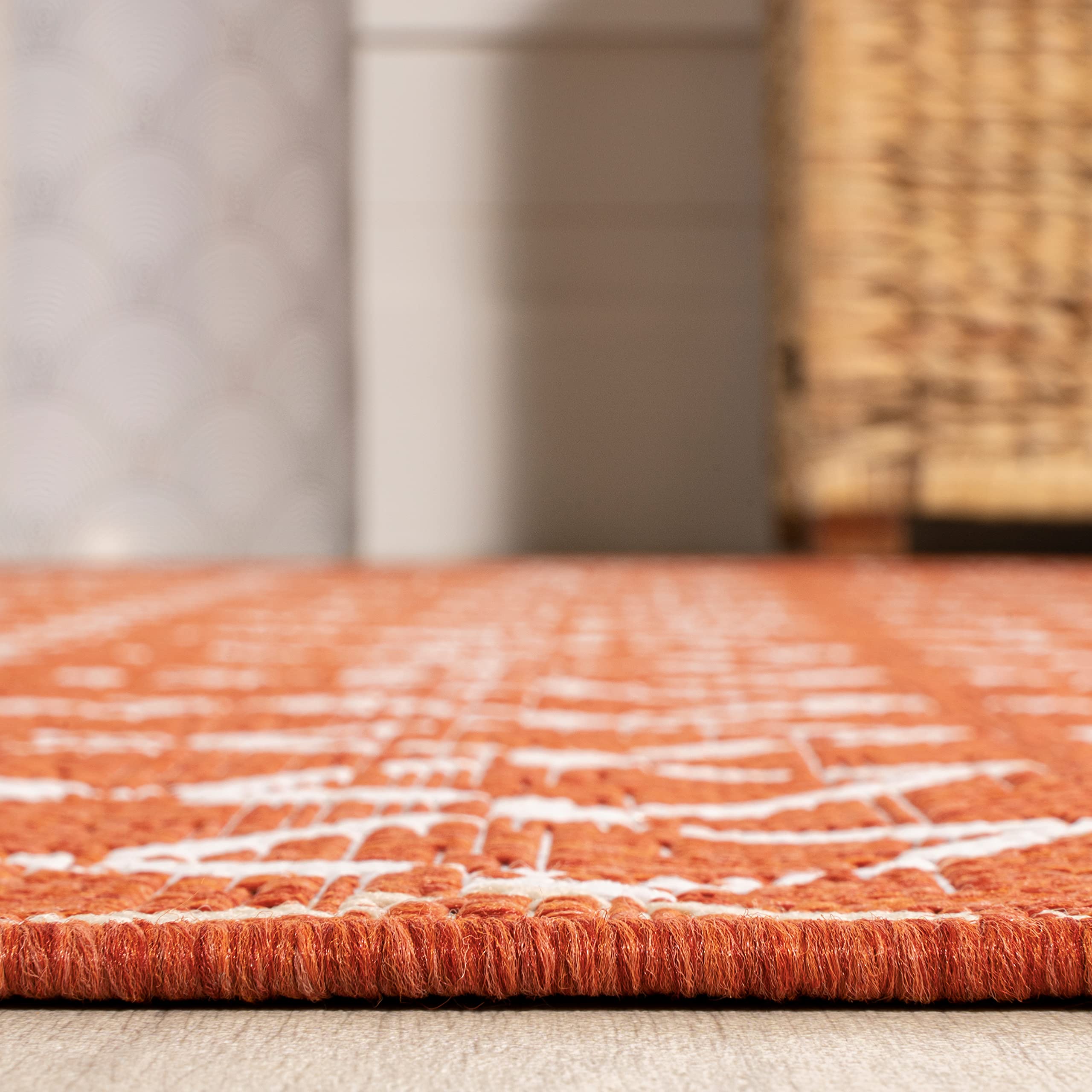 Jonathan Y Smb108P-8 Ourika Moroccan Geometric Textured Weave Indoor Outdoor Area-Rug, Bohemian Rustic Scandinavian Easy-Cleaning,Bedroom,Kitchen,Backyard,Patio,Non Shedding, 8 X 10, Orange/Cream