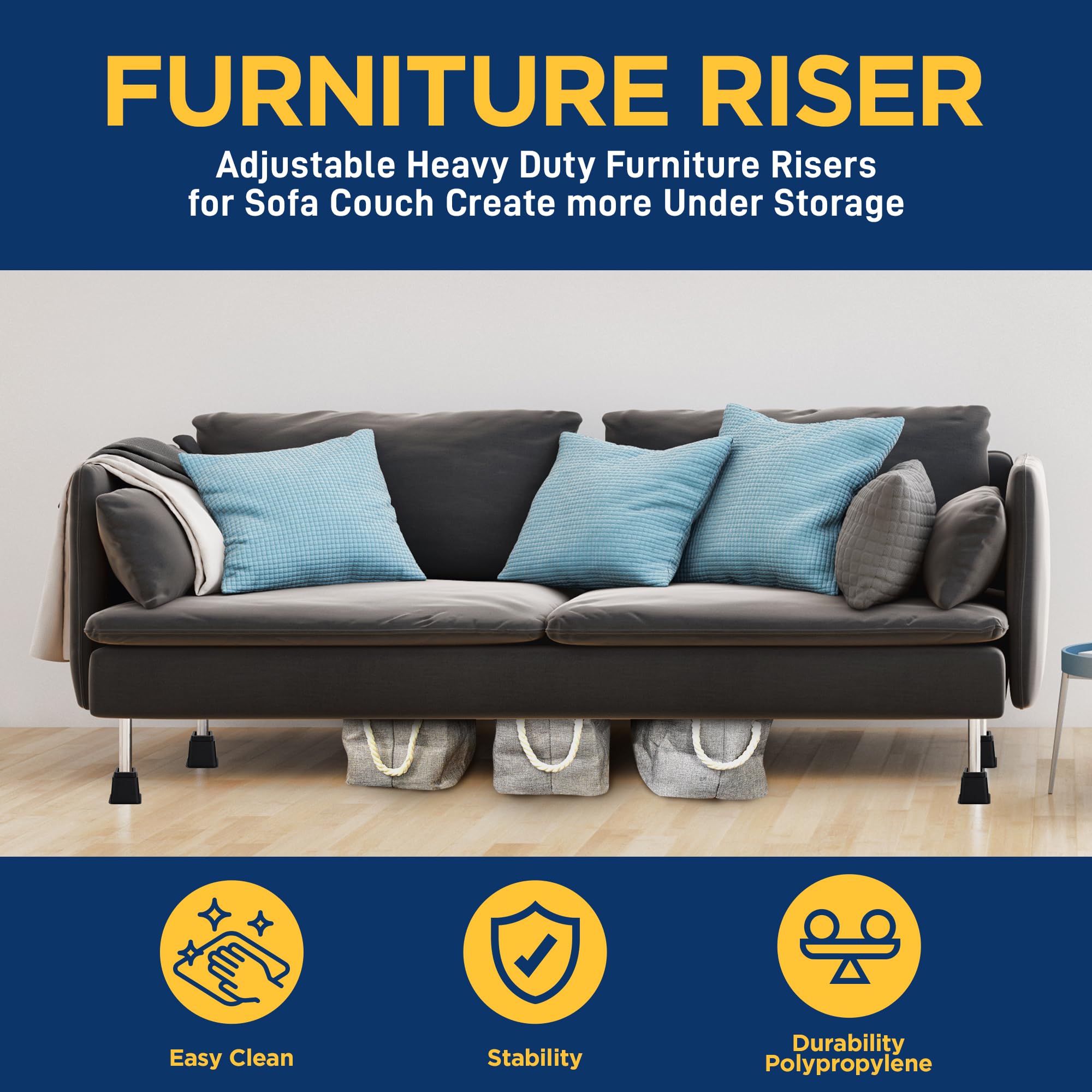 Lifemaster Furniture Riser Set - 16 Pieces Non-Slip Design Furniture Leg Riser Fits With Bed, Chair, Table, Sofa, Desk, And Couc