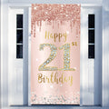 Happy 21st Birthday Door Banner Backdrop Decorations for Women, Pink Rose Gold 21 Birthday Party Door Cover Sign Supplies, 21 Ye