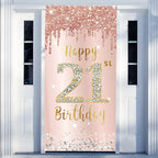 Happy 21st Birthday Door Banner Backdrop Decorations for Women, Pink Rose Gold 21 Birthday Party Door Cover Sign Supplies, 21 Ye