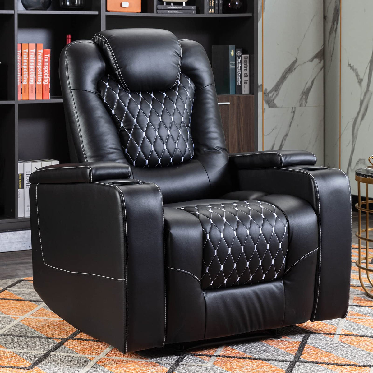 Anj Power Recliner Chair With Usb Ports And Cup Holders - Overstuffed Electric Home Theater Seating Pu Leather Reclining Furnitu