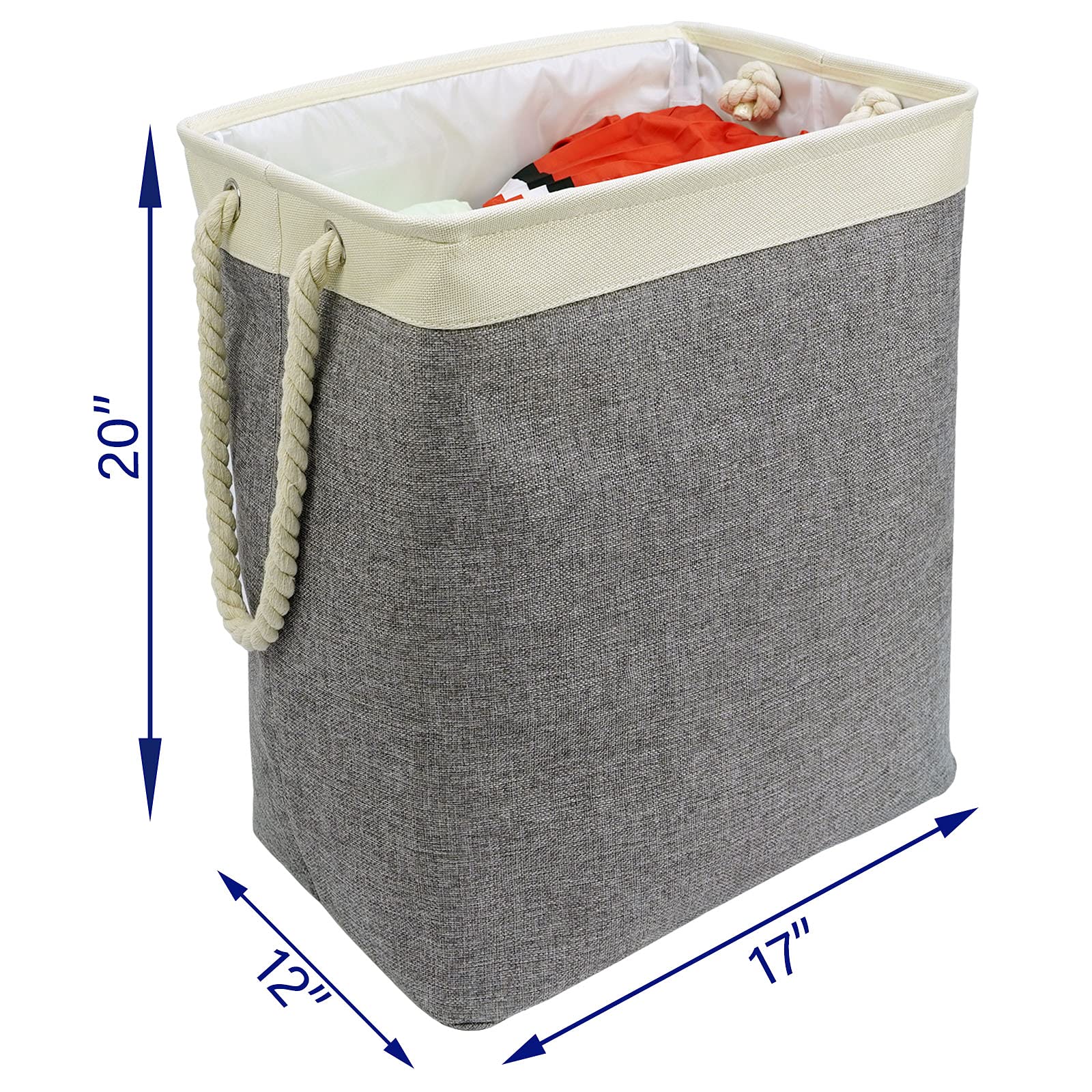 Casaphoria 75L Laundry Hamper With Support Rods And Rope Handles, ,Freestanding Rectangular Fabric Storage Basket Large Cube Org