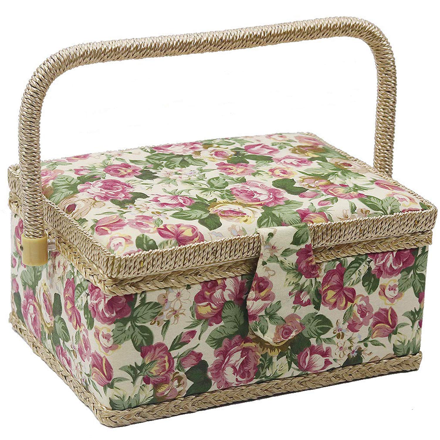 Medium Sewing Basket with Accessories,Wooden Sewing Organizer Box for Sewing Supplies and DIY Crafting Tools Storage,Sewing Kit 