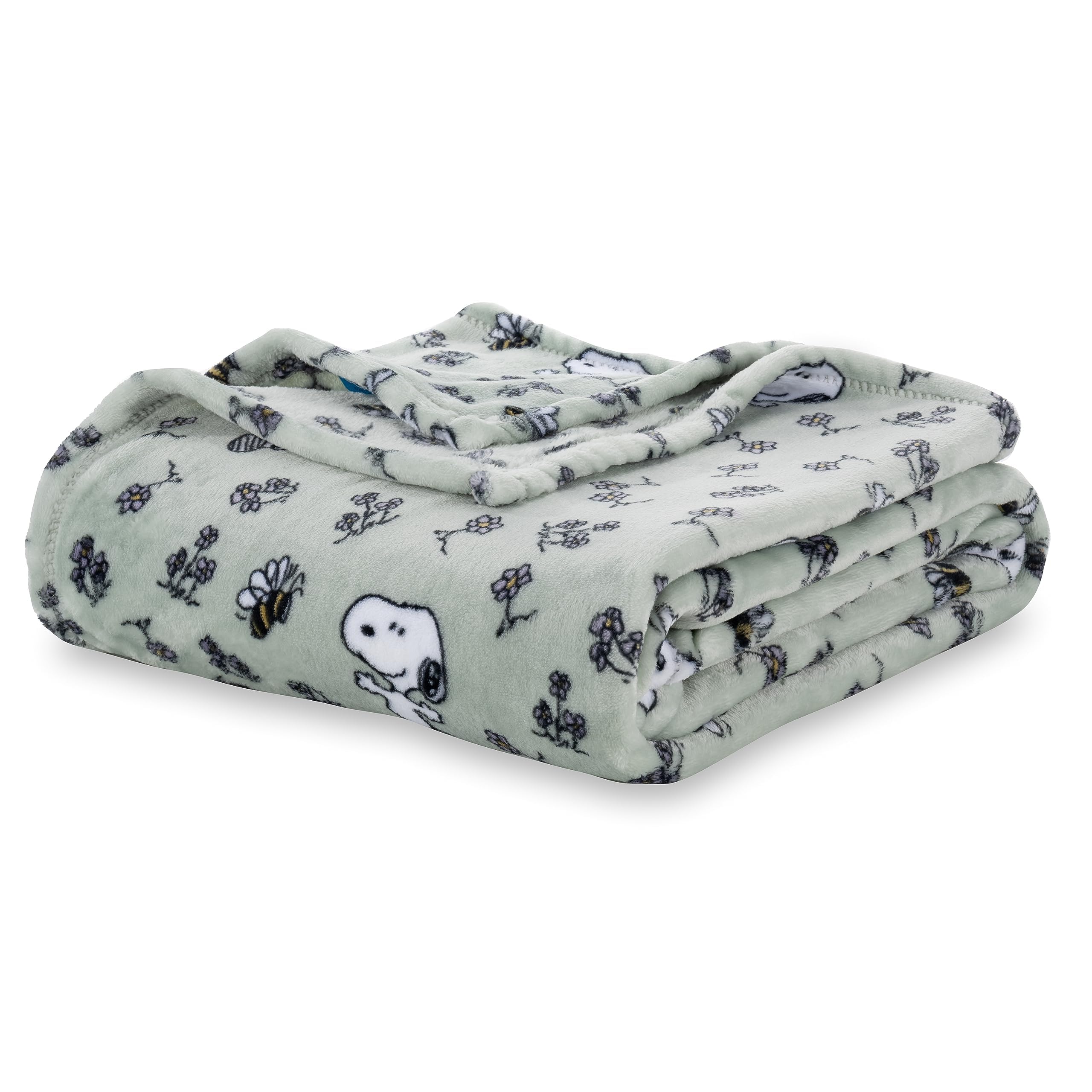 Berkshire Blanket Peanuts Velvetloft Cute Character Snoopy Plush Blanket,Peanuts Snoopy & Woodstock New Flower And Bees Sage,Kin