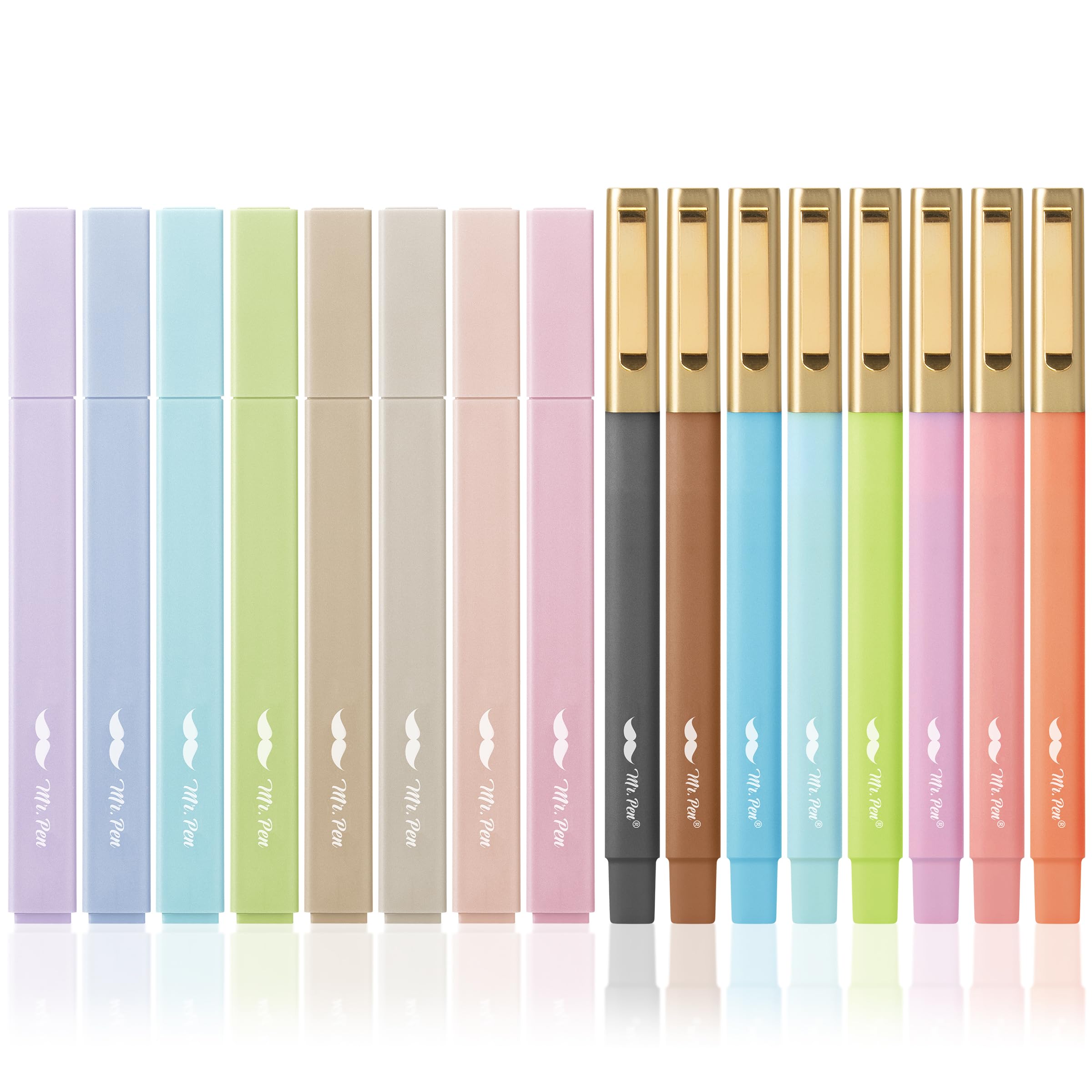 Mr. Pen- Aesthetic Highlighters And Pens, 16 Pack, Black Ink, Pastel Color Highlighters, No Bleed Bible Pens