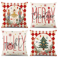 Onfaon Merry Christmas Joy Xmas Trees Red Throw Pillow Covers, 18 X 18 Inch Christmas Winter Holiday Cushion Case Decoration For