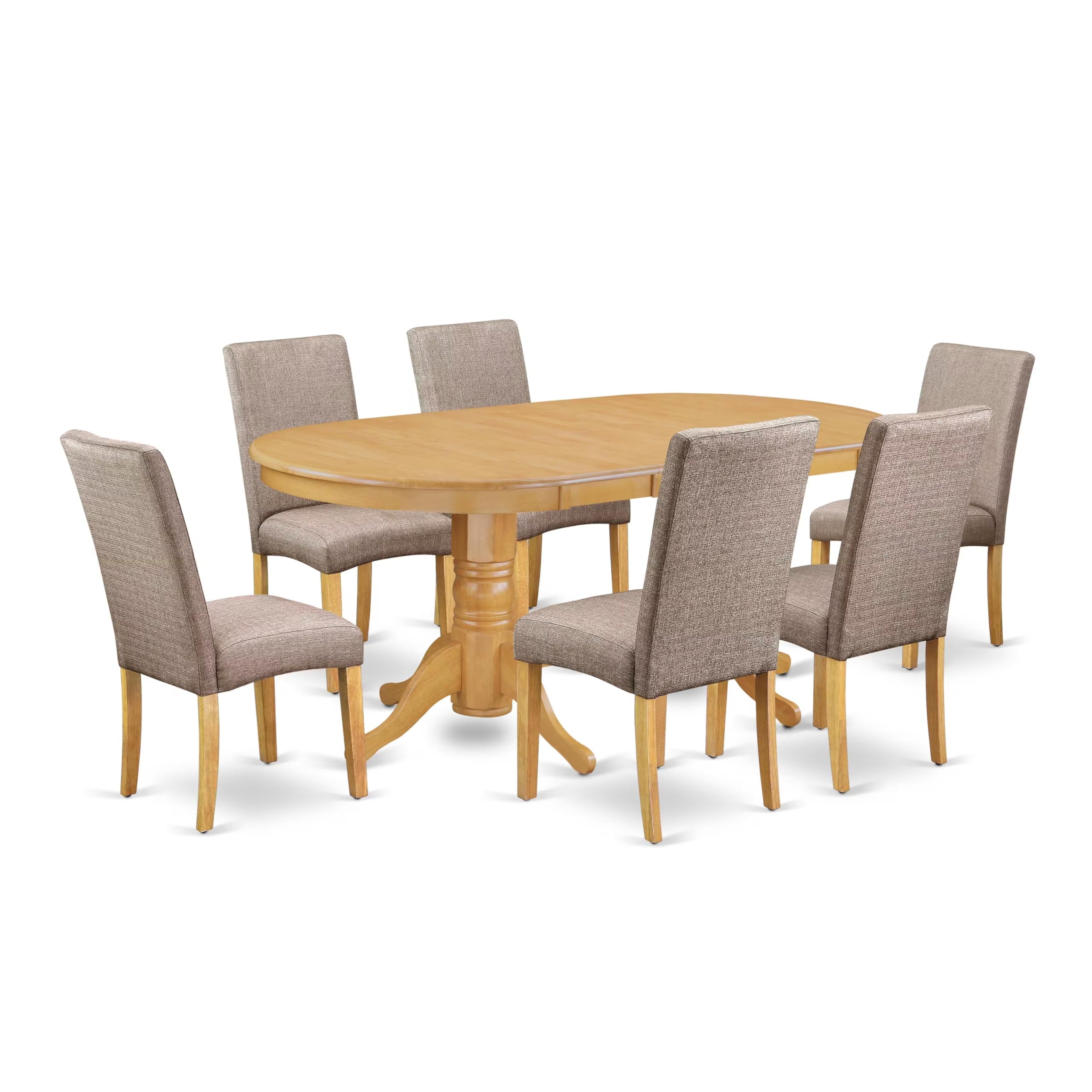 East West Furniture Vadr7-Oak-16 7 Piece Modern Dining Table Set Consist Of An Oval Wooden Table With Butterfly Leaf And 6 Dark Khaki Linen Fabric Upholstered Chairs, 40X76 Inch, Oak